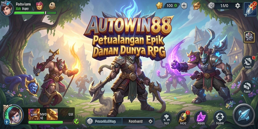 Screenshot AUTOWIN88 menampilkan karakter dalam pertarungan epik di dunia fantasi.