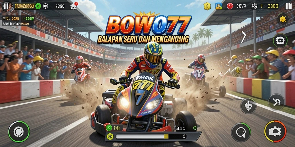 Gameplay menarik BOWO77 dengan mobil balap yang cepat.