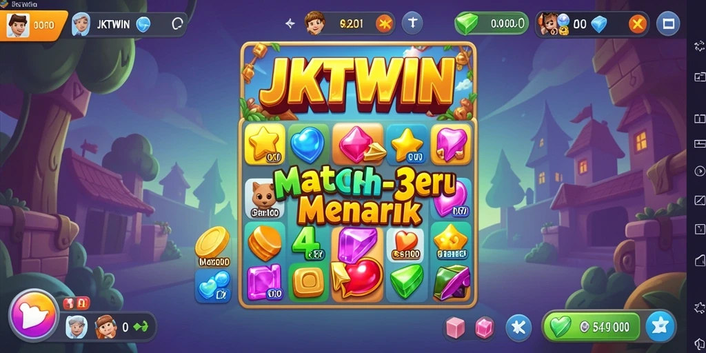 Gameplay JKTWIN dengan grafis berwarna-warni dalam aksi Match-3.