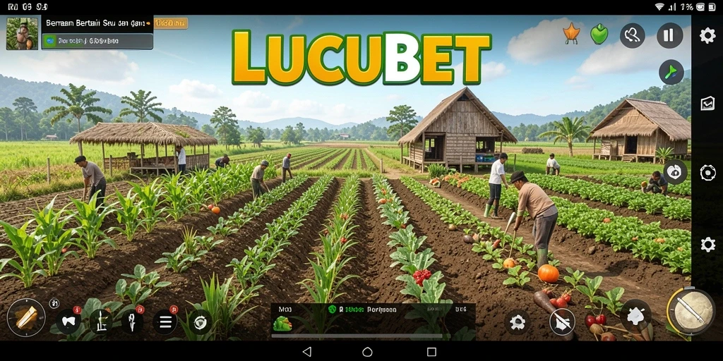Screenshot gameplay LUCUBET menampilkan aktivitas bertani yang seru.