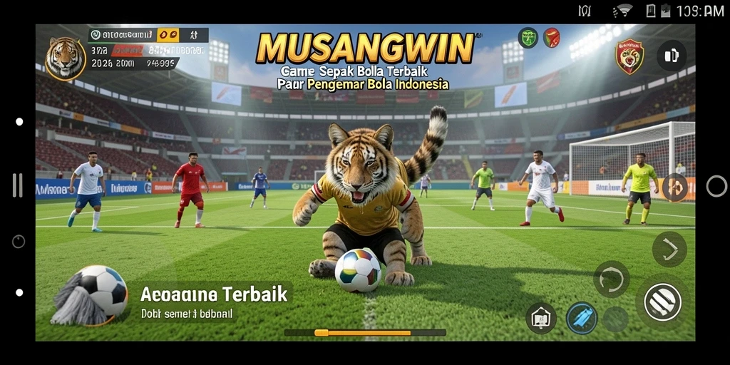 Tampilan gameplay seru dari MUSANGWIN yang menampilkan aksi sepak bola.
