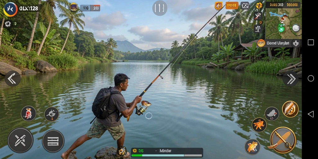 Tampilan luar biasa gameplay OLX128 saat memancing ikan.