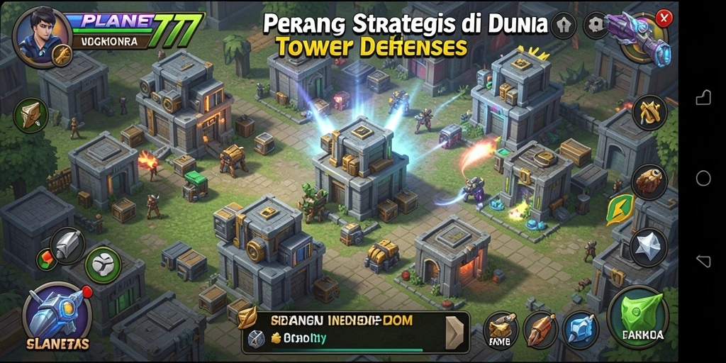 Tampilan gameplay Tower Defense yang menegangkan dan menarik di PLANET77.