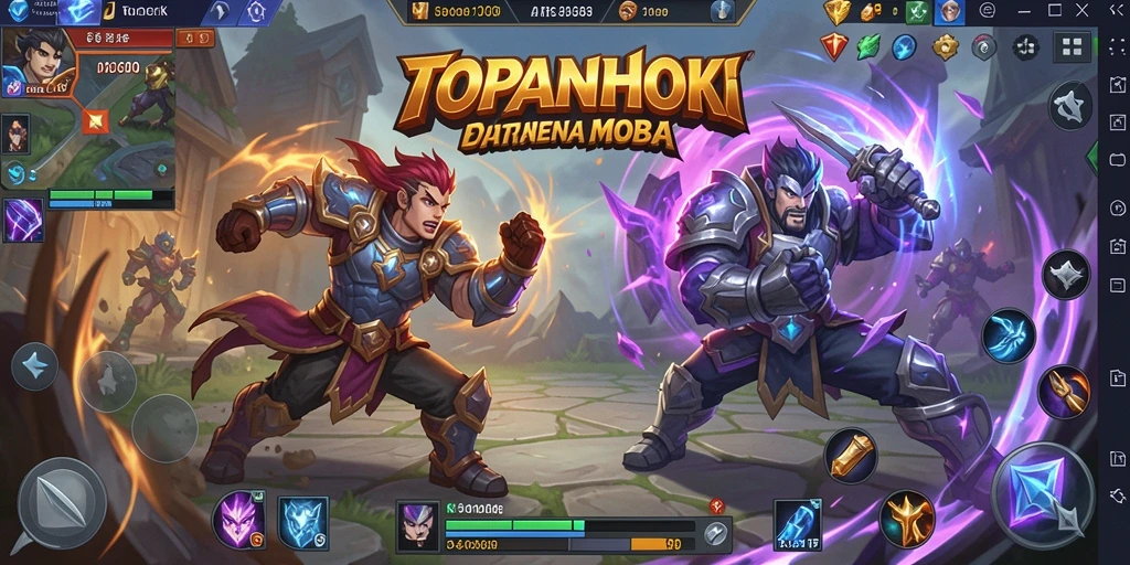 Tampilan gameplay dinamis di arena pertarungan TOPANHOKI.